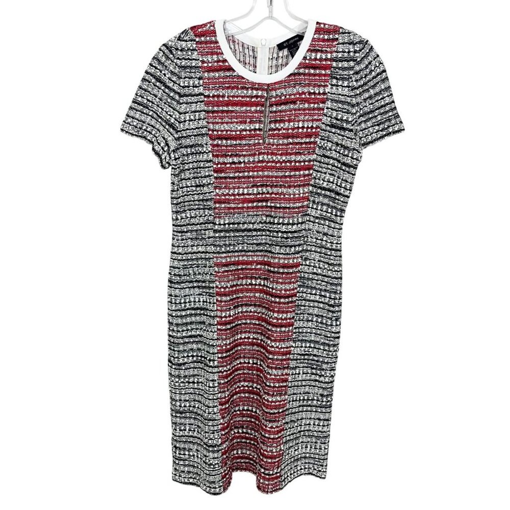 St.. John Black Amelia Knit Dress Tweed Color Block Short Sleeve - Size‎ 4